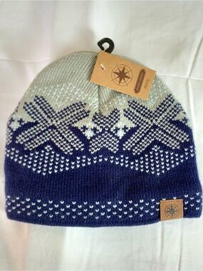 Fanes Paul Beanie Youth Boys Hat Blue & Gray Fair Isle Design Fuzzy Lining